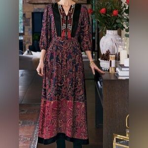 Soft Surroundings Quinn Maxi Dress XL Petite Paisley Velvet Tassels Boho Witchy